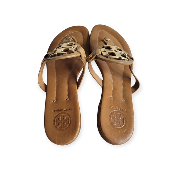 Tory Burch Metal Miller 2 Leather Sandals Tan Size 10 - Picture 4 of 12